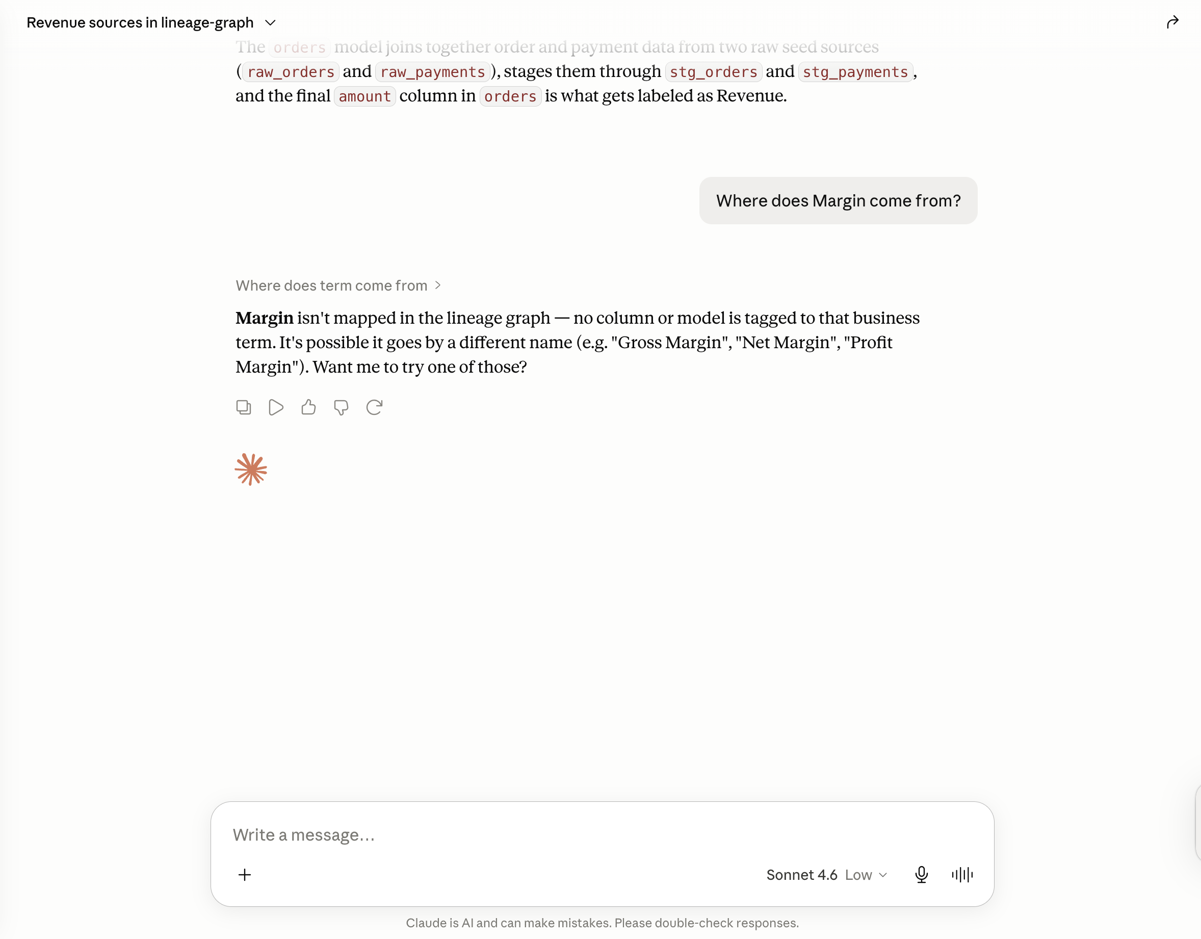 Asking about a term that is not in the graph: the agent reports no mapping instead of guessing